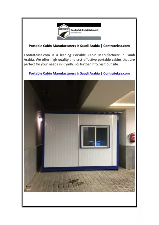 Portable Cabin Manufacturers In Saudi Arabia  Contrateksa.com