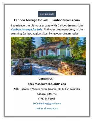 Cariboo Acreage For Sale Cariboodreams.com 1