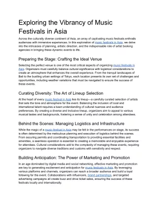 Exploring the Vibrancy of Music Festivals in Asia