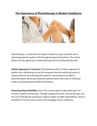 The Importance of Physiotherapy in Modern Healthcare