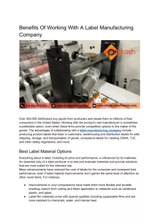 Benefits Of Working With A Label Manufacturing Company