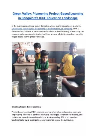 Green Valley: Pioneering Project-Based Learning in Bangalore’s ICSE Education
