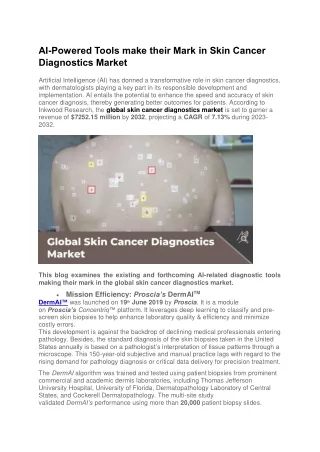 AI-Powered Tools make their Mark in Skin Cancer Diagnostics Market