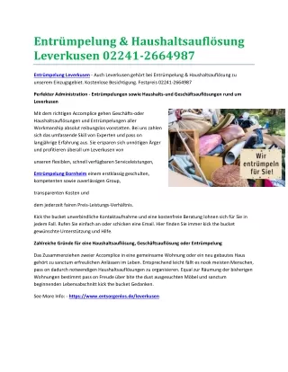 Entrümpelung & Haushaltsauflösung Leverkusen 02241-2664987