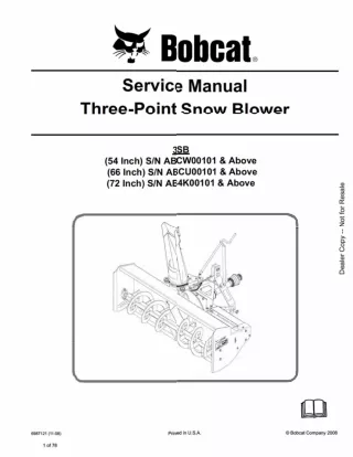 Bobcat 3SB Three-Point Snow Blower Service Repair Manual 72 Inch SN AB4K00101 And Above