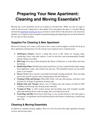 Preparing Your New Apartment Cleaning and Moving Essentials