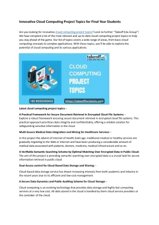 Innovative Cloud Computing Project Topics for Final Year Students