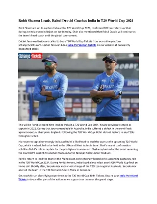 Rohit Sharma Leads, Rahul Dravid Coaches India in T20 World Cup 2024