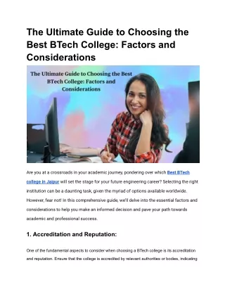 The Ultimate Guide to Choosing the Best BTech College: Factors and Consideration