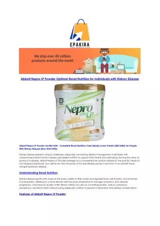 Abbott Nepro LP Powder Optimal Renal Nutrition for Individuals with Kidney Disease