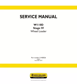 New Holland W110D XR TIER4B WHEEL LOADER Service Repair Manual