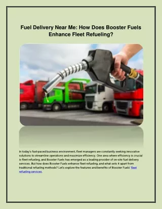 Fuel Delivery Near Me: How Does Booster Fuels Enhance Fleet Refueling?