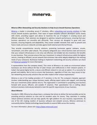 Minerva Offers Networking and Security Solutions to Help Ensure Smooth Business Operations