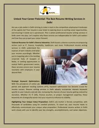 Unlock Your Career Potential: The Best Resume Writing Services in Delhi