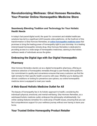 Online Homeopathic Medicine Store