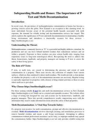 Safeguarding Health and Homes The Importance of P Test and Meth Decontamination