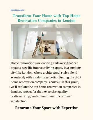 Transform Your Home with Top Home Renovation Companies in London