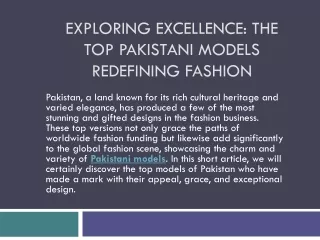 Exploring Excellence The Top Pakistani Models Redefining Fashion