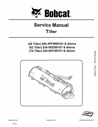 Bobcat 62 Tiller Service Repair Manual SN 055200101 And Above