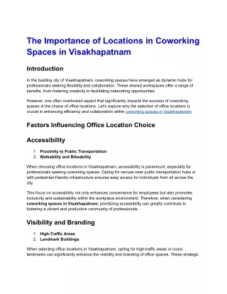 The Importance of Locations in Coworking Spaces in Visakhapatnam (1)