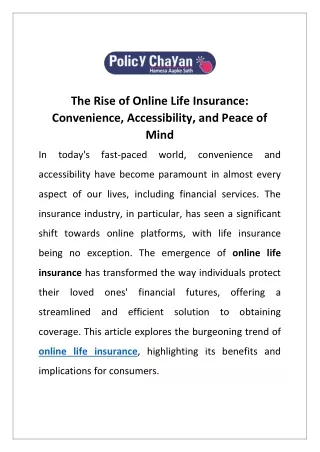 The Rise of Online Life Insurance: Convenience, Accessibility, and Peace of Mind