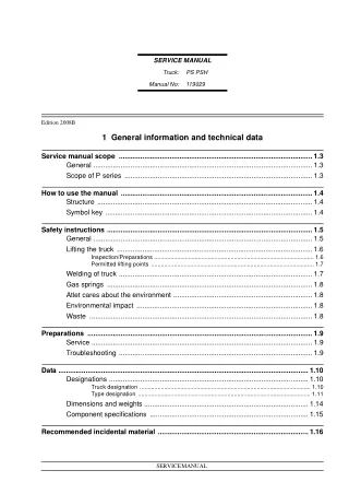 Nissan Forklift P-frame - PS Series Service Repair Manual