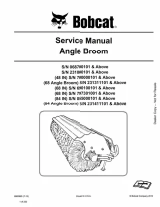 Bobcat 84 Angle Broom Service Repair Manual SN 231411101 And Above