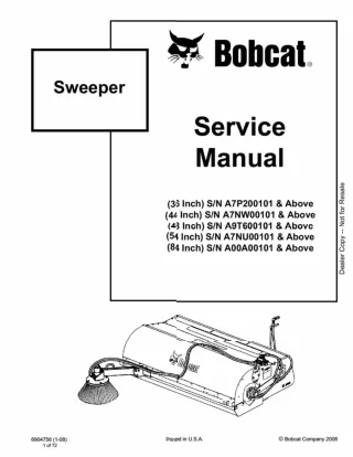 Bobcat 84 Inch Sweeper Service Repair Manual SN A00A00101 And Above