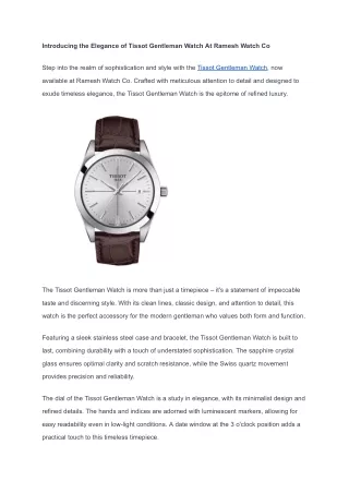 Introducing the Elegance of Tissot Gentleman Watch At Ramesh Watch Co