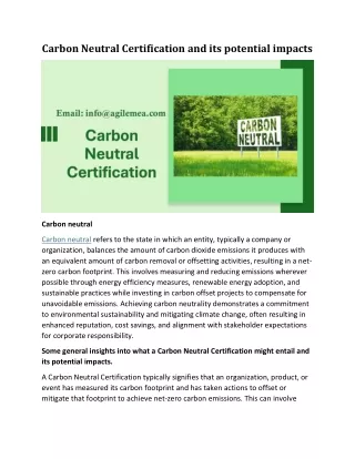 Carbon Neutral Certification and its potential impacts