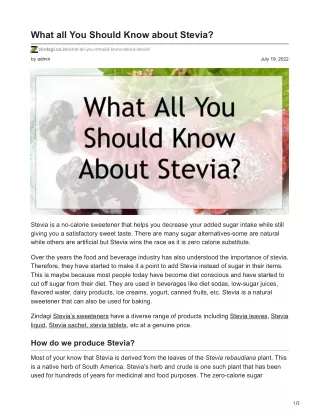 What all You Should Know about Stevia