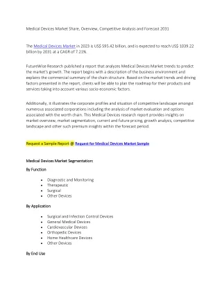 Medical Devices Market Share, Overview, Competitive Analysis and Forecast 2031
