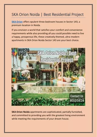 SKA Orion Best Residential Property in Noida