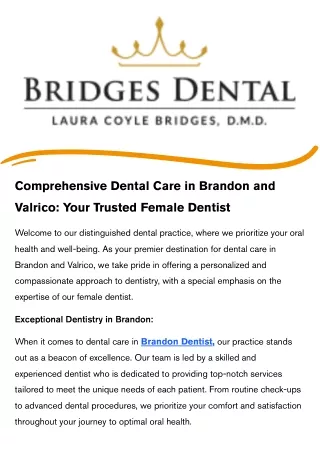 Comprehensive Dental Care in Brandon and Valrico Your Trusted Female Dentist
