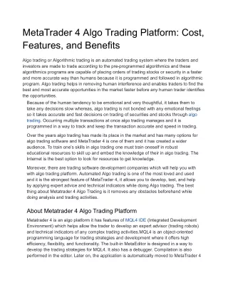 MetaTrader 4 Algo Trading Platform_ Cost, Features, and Benefits