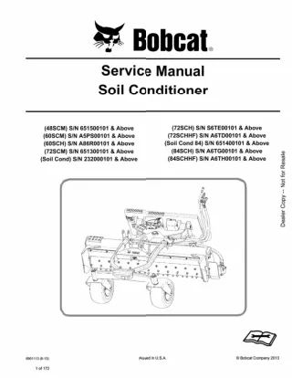 Bobcat 84SCHHF Soil Conditioner Service Repair Manual SN A6TH00101 And Above