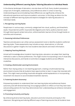 Understanding Different Learning Styles Tailoring Education to Individual Needs