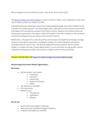 Biotechnology Instruments Market Analysis, Size, Share, and Forecast 2031