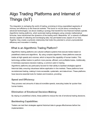 Algo Trading Platforms and Internet of Things (IoT)