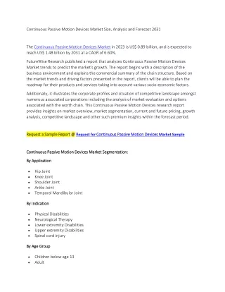 Continuous Passive Motion Devices Market Size, Analysis and Forecast 2031