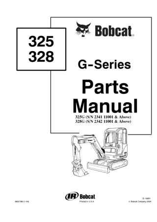 Bobcat 328G Excavator Parts Catalogue Manual SN 234211001 and Above