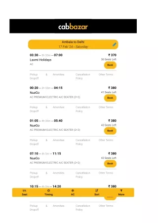 Ambala to Delhi Bus Price | Ambala to Delhi Bus Ticket