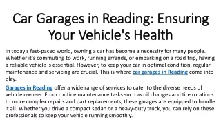 Car Garages in Reading Ensuring Your Vehicle's Health