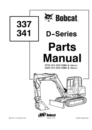 Bobcat 341D Excavator Parts Catalogue Manual SN 233211001 and Above