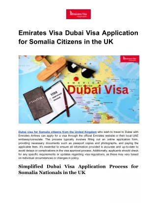 Emirates Visa Dubai Visa Application for Somalia Citizens in the UK