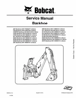 Bobcat 607 Backohe Service Repair Manual SN 775002277 AND Below