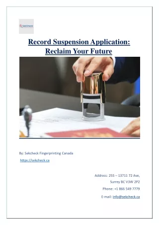 Record Suspension Application-Reclaim Your Future