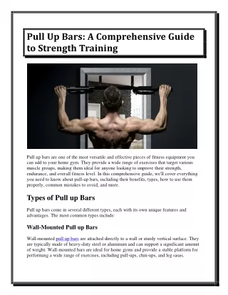 Pull Up Bars A Comprehensive Guide to Strength Training