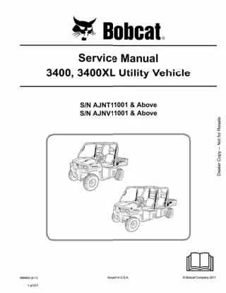 Bobcat 3400, 3400XL Utility Vehicle Service Repair Manual SN AJNT11001 AND Above