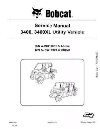 Bobcat 3400, 3400XL Utility Vehicle Service Repair Manual SN AJNU11001 AND Above